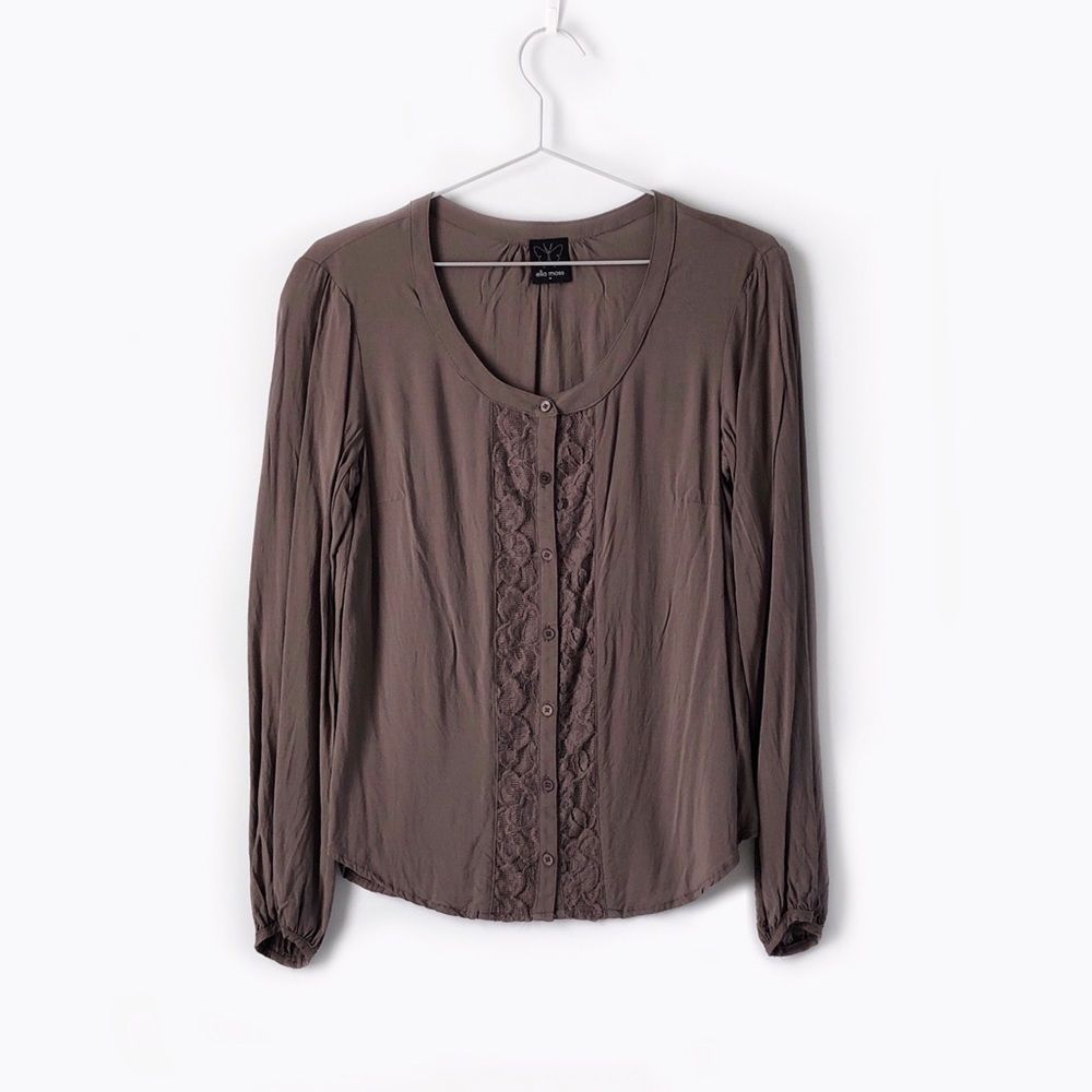 ella moss hope lace inset dark taupe blouse